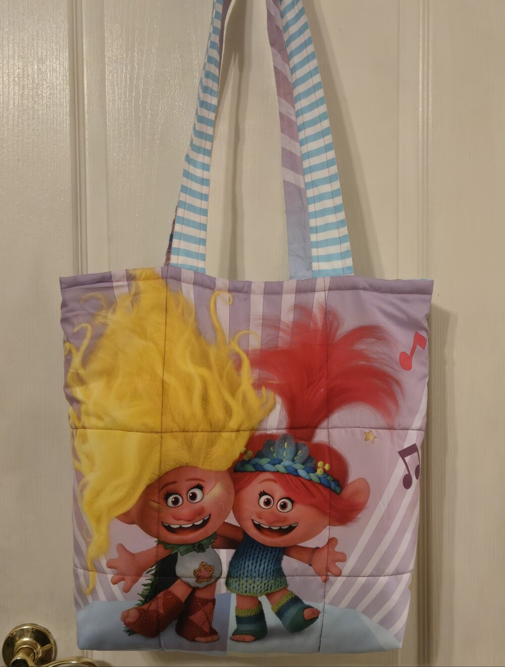 Handmade Trolls Quilted Tote Bag with Bright Character Print